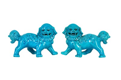 Lot 49 - A PAIR OF EARLY TO MID-20TH CENTURY TURQUOISE GLAZED FOO DOGS