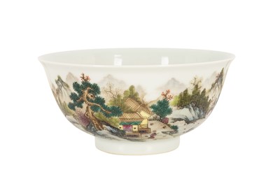 Lot 42 - A CHINESE ENAMELLED 'LANDSCAPE' BOWL