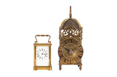 Lot 286 - A BRASS CARRIAGE CLOCK AND LANTERN CLOCK