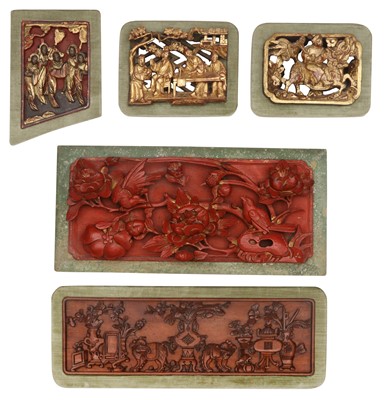 Lot 881 - A GROUP OF FIVE CHINESE CARVED WOODEN PANELS