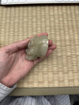 Lot 75 - A CHINESE CARVED CELADON JADE 'MYTHICAL BEAST' CENSER