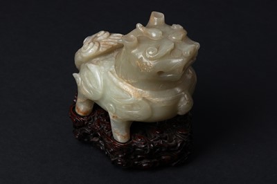 Lot 75 - A CHINESE CARVED CELADON JADE 'MYTHICAL BEAST' CENSER