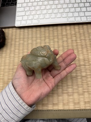 Lot 75 - A CHINESE CARVED CELADON JADE 'MYTHICAL BEAST' CENSER