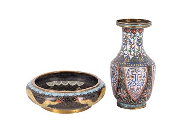 Lot 60 - A CHINESE CLOISONNE VASE TOGETHER WITH A CENSER