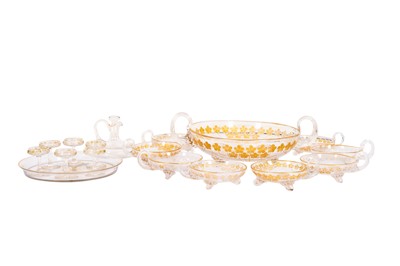 Lot 187 - A LATE 19TH CENTURY/EARLY 20TH CENTURY BOHEMIAN PARCEL GILT GLASS FRUIT SET