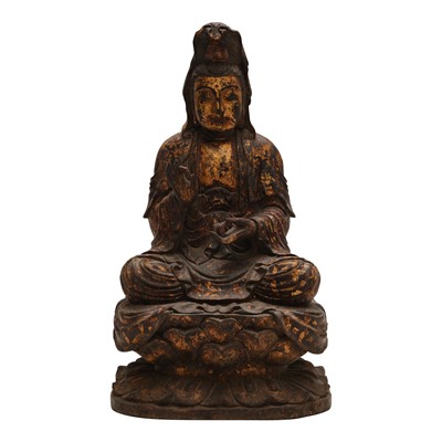 Lot 558 - A Chinese lacquered wood figure of Guanyin, 20th century
