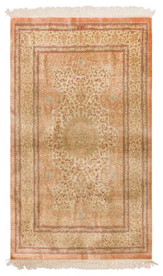 Lot 73 - AN EXTREMELY FINE SIGNED SILK QUM RUG, CENTRAL PERSIA