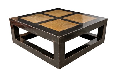Lot 84 - A CHINESE BLACK LACQUER MARBLE-INSET TABLE, KANG