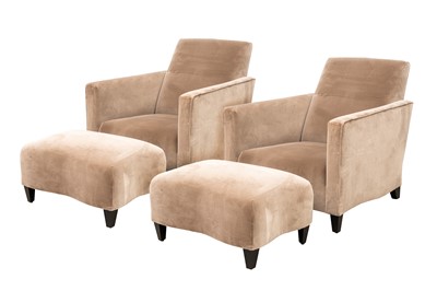 Lot 162 - DONGHIA; A PAIR OF CONTEMPORARY ARMCHAIRS AND STOOLS