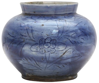 Lot 432 - A KOREAN BLUE-GLAZED INCISED JAR