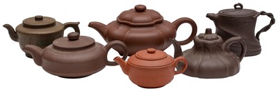 Lot 960 - A GROUP OF SIX YIXING TEAPOTS
