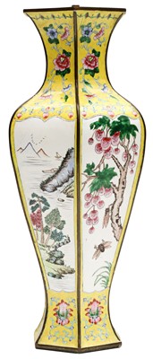 Lot 919 - A CHINESE EXPORT CANTON ENAMEL HEXAGONAL VASE