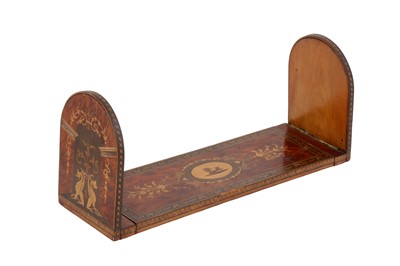 Lot 182 - A VICTORIAN TUNBRIDGE WARE AND MARQUETRY BURR WALNUT BOOKSLIDE