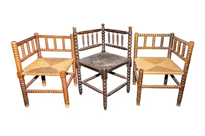 Lot 113 - A GROUP OF THREE BOBBIN TURNED OAK CORNER CHAIRS, LATE 19TH / EARLY CENTURY