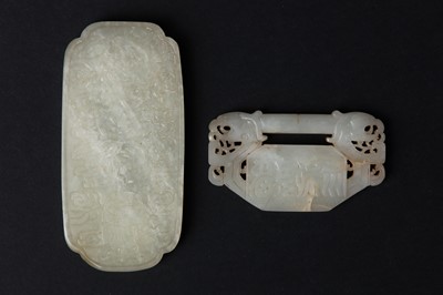 Lot 76 - TWO CHINESE CARVED JADE PLAQUES