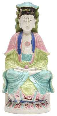 Lot 830 - A CHINESE FAMILLE-ROSE FIGURE OF GUANYIN
