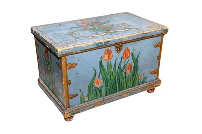 Lot 172 - A TRANSYLVANIAN PAINTED PINE TRUNK, EARLY 20TH CENTURY