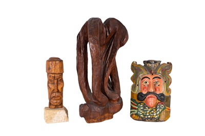 Lot 229 - A GROUP OF THREE CARVED AND PAINTED SCULPTURES, 19TH/20TH CENTURY