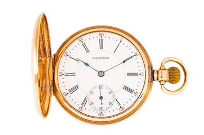 Lot 323 - WALTHAM - 9K GOLD FULL HUNTER POCKET WATCH