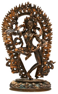 Lot 684 - A SINO-TIBETAN PARCEL-GILT BRONZE FIGURE OF MACHIG LABDRÖN