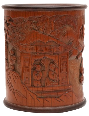 Lot 866 - A CHINESE CARVED BAMBOO BRUSH POT, BITONG