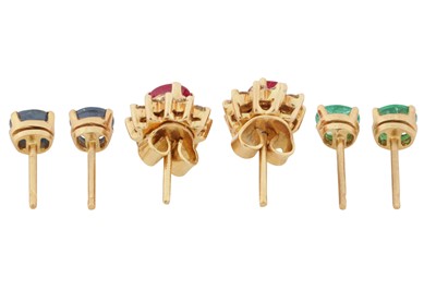 Lot 211 - A PAIR OF GEM-SET INTERCHANGEABLE EARRINGS