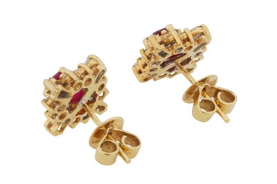Lot 206 - A PAIR OF RUBY AND DIAMOND STUD EARRINGS