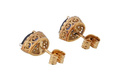Lot 240 - A PAIR OF SAPPHIRE AND DIAMOND STUD EARRINGS