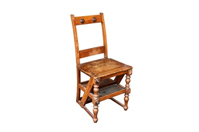 Lot 112 - A VICTORIAN METAMORPHIC OAK CHAIR / LIBRARY STEPS