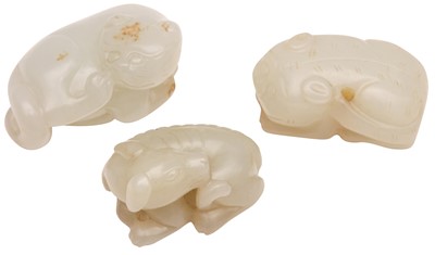 Lot 97 - A GROUP OF THREE CHINESE JADE ANIMAL CARVINGS