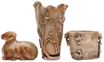 Lot 613 - A GROUP OF THREE CHINESE JADE CARVINGS