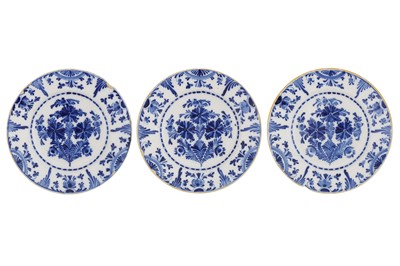Lot 106 - A GROUP OF THREE 18TH-CENTURY DUTCH DELFT BLUE AND WHITE PLATES