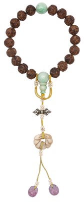 Lot 167 - A CHINESE AGARWOOD 'CHENXIANGMU' AND JADE ROSARY
