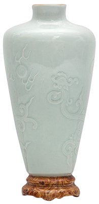 Lot 833 - A CHINESE CELADON GLAZED AND FAUX-BOIS 'CHILONG' WALL VASE