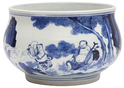 Lot 940 - A CHINESE BLUE AND WHITE 'FIGURAL' CENSER