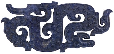 Lot 100 - A CHINESE ARCHAISTIC LAPIS LAZULI 'DRAGON' PLAQUE