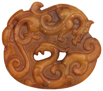Lot 99 - A CHINESE TIANHUANG SOAPSTONE 'DRAGON AND PHOENIX' CARVING