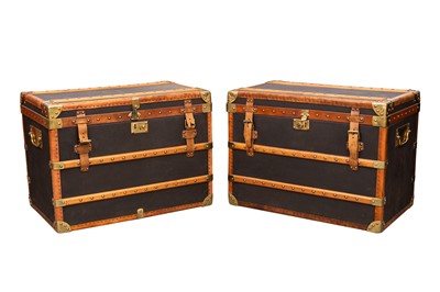 Lot 170 - A PAIR OF CIRCA 1900 STYLE CONTEMPORARY STEAMER TRUNKS, POSSIBLY ANDREW MARTIN