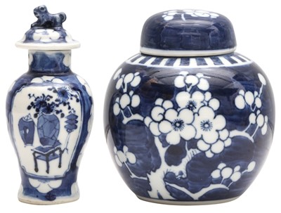 Lot 822 - A CHINESE BLUE AND WHITE JAR TOGETHER WITH A VASE
