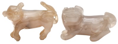 Lot 634 - TWO CHINESE AGATE 'MYTHICAL BEAST' CARVINGS