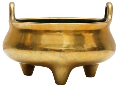 Lot 151 - A CHINESE POLISHED BRONZE TRIPOD CENSER