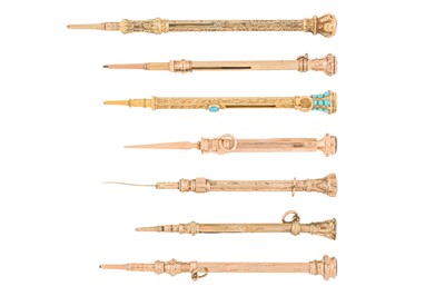 Lot 373 - A COLLECTION OF FIVE VICTORIAN SEAL-TOP PENCILS