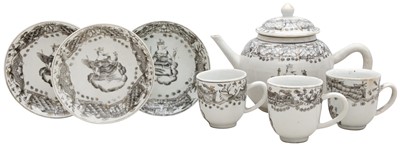 Lot 297 - A CHINESE EXPORT GRISAILLE AND GILT-DECORATED 'JUNO' COFFEE SERVICE