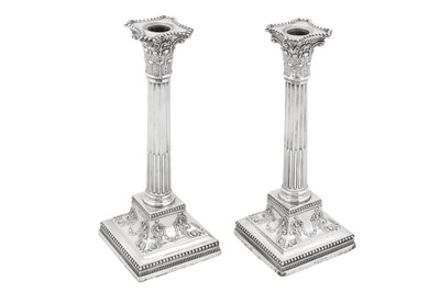 Lot 412 - A pair of Victorian sterling silver candlesticks, Sheffield 1895 by James Dixon and Son
