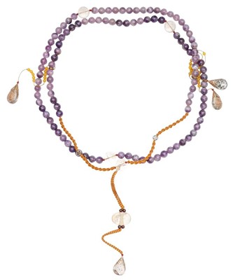 Lot 166 - A LARGE CHINESE AMETHYST AND ROCK CRYSTAL COURT NECKLACE, CHAOZHU