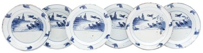 Lot 49 - Six Chinese blue and white ko-sometsuke 'geese' dishes, Ming Dynasty, Tianqi - Chongzhen period