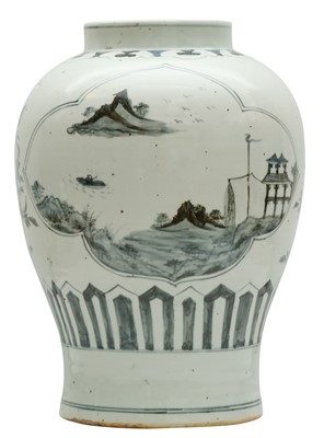 Lot 434 - A LARGE KOREAN BLUE AND WHITE 'LANDSCAPE' VASE