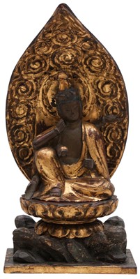 Lot 465 - A JAPANESE GILT-LACQUERED FIGURE OF BODHISATTVA BYOIRIN KANNON