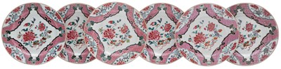Lot 333 - Six Chinese export famille-rose 'floral' dishes, Qing Dynasty, Qianlong period