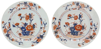 Lot 337 - A pair of Chinese export Imari 'floral' dishes, Qing Dynasty, Yongzheng - Qianlong Period